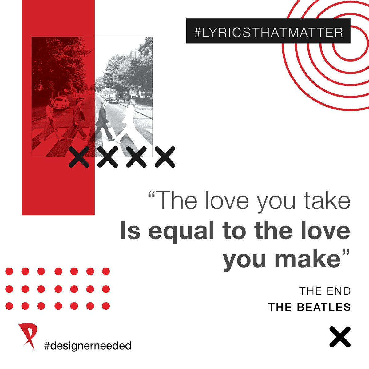 aDesignerNeeded's tweet photo. What comes around goes around. Spread love and treat people with kindness and you will get it in return. This motto is evident in our work ethic.
#designerneeded #lyricsthatmatter #thebeatles #theend #graphicdesign #design #art #graphicdesigner #illustration #branding #logo https://t.co/zJdZqNlSWg