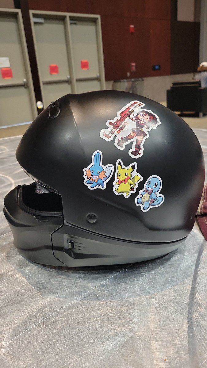 kenwcolwell's tweet photo. #RTXAustin challenge. I'm carrying my MC helmet around ACC if you can get a sticker fully pasted, without me noticing, it stays. ANY STICKER IS ALLOWED. https://t.co/wS7vbRDer7