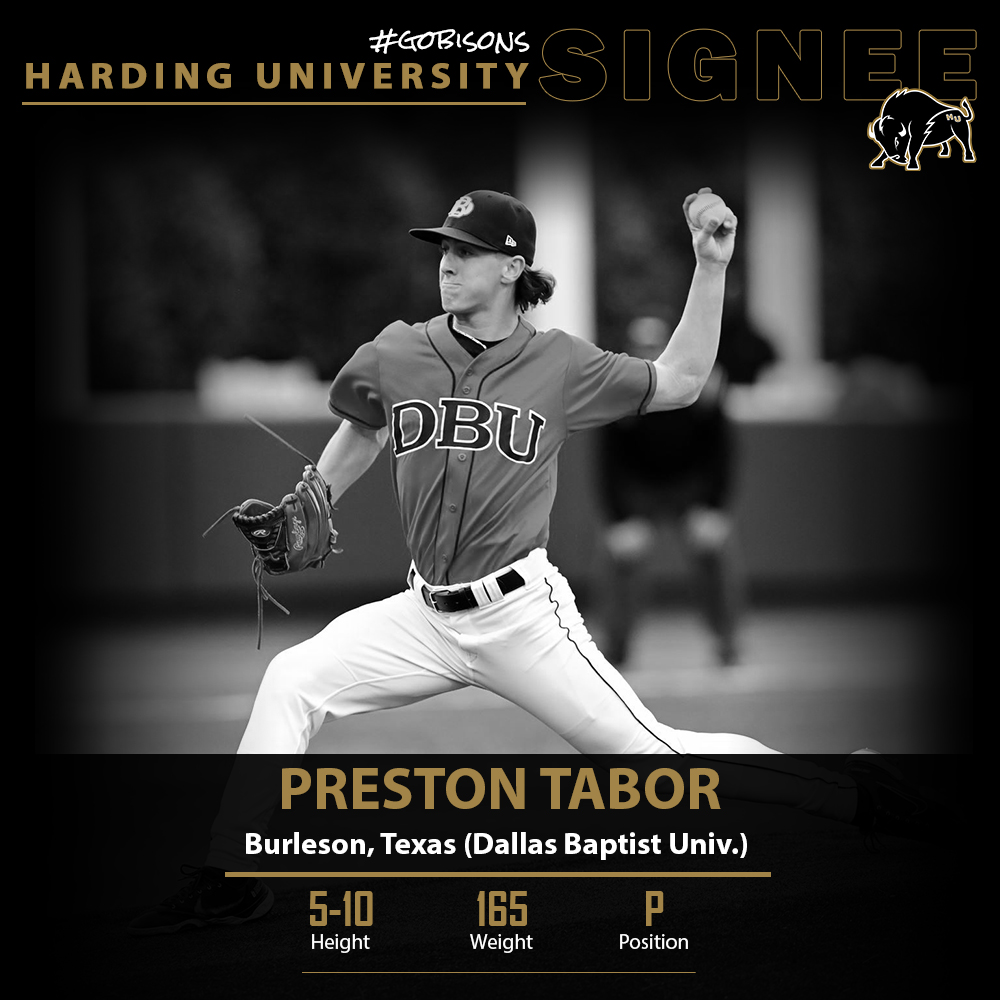 .<a href="/Harding_Base/">Harding Baseball</a> signed Preston Tabor (5-10, 165, LHP) from Burleson, Texas. Transfer from Dallas Baptist University.

Bio: hardingsports.com/sports/basebal…

#GoBisons