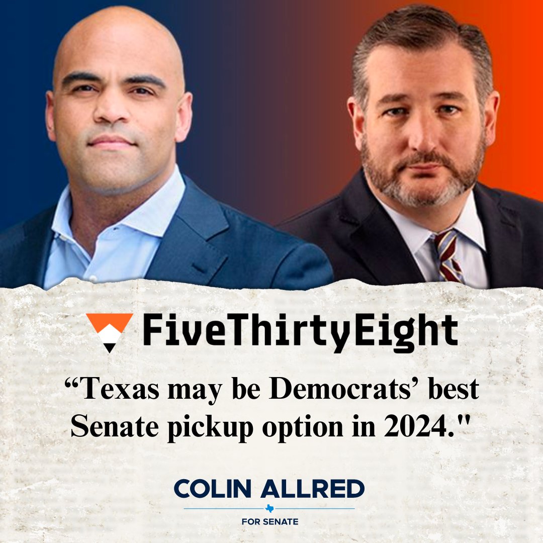 FiveThirtyEight says our campaign to defeat Ted Cruz will be Democrats' best pickup opportunity in 2024. RT this post to spread the word and help us win.