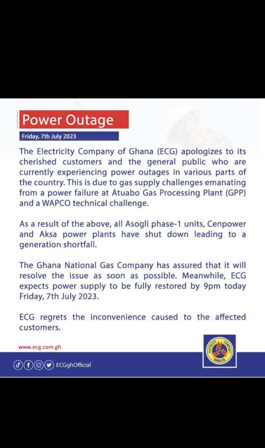 AcquahEfkab's tweet photo. ECG assures power restoration as soon as possible.

Any inconvenience caused is deeply regretted. https://t.co/iqdL7ERb4b