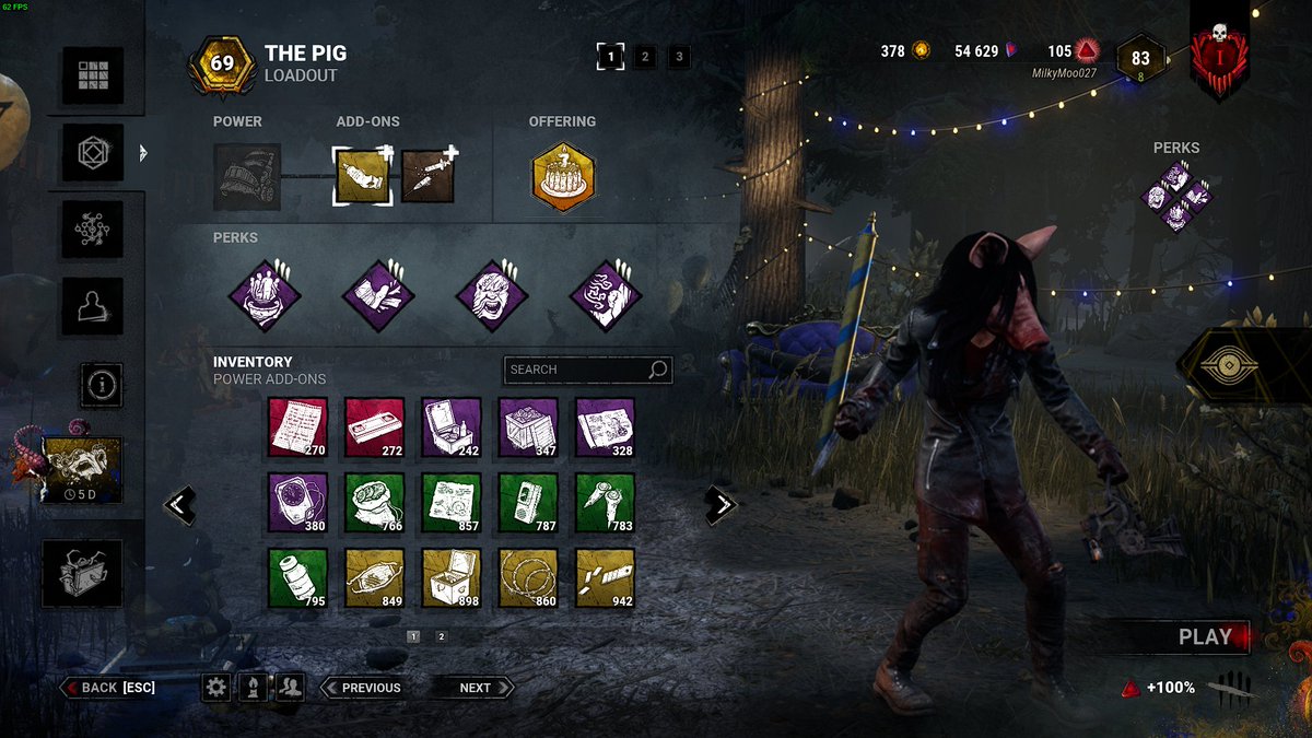 MilkyMoo027's tweet photo. P69 so far, nearly there to P100 thanks to the Year 7 anniversary event &amp; now for the bloodrush. Let's go! 🎉 
#killermain #dbd #deadbydaylight #pig #pigmain https://t.co/IvhEwho2LA