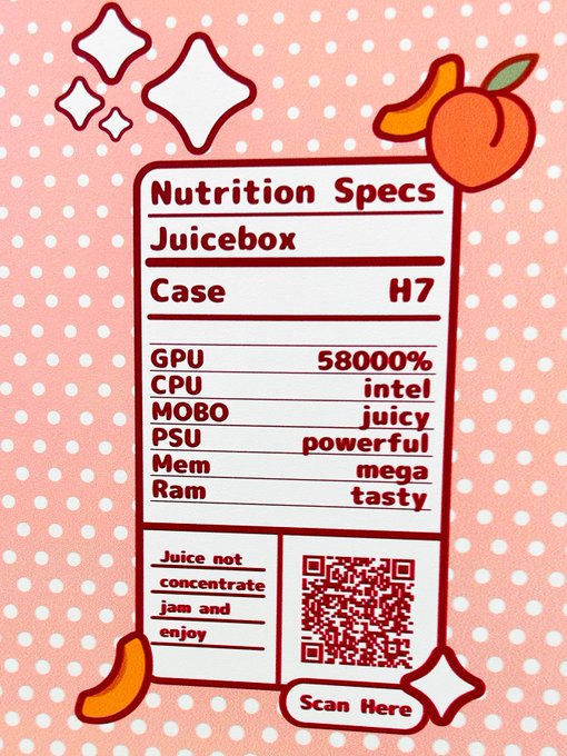 my computer exploded so i bought a new one and it's shaped like a juicebox (with nutritional info and