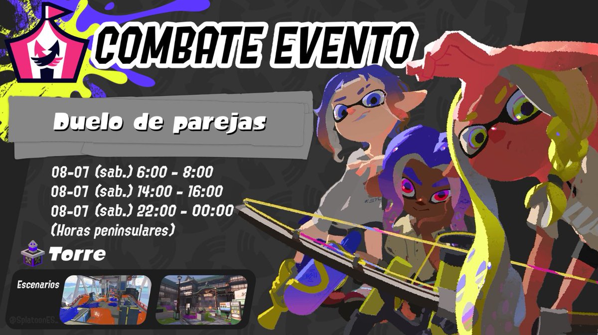 SplatoonES_'s tweet photo. ¡En unas horas dará comienzo el combate evento Duelo de Parejas!

Juega con un compañero y escalada juntos hacia la victoria. https://t.co/AJsATMPqwE