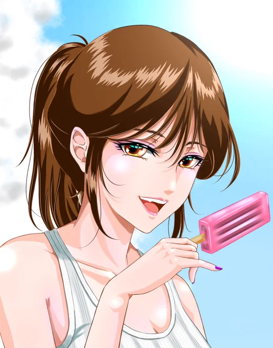 #ポニーテールの日  おはようございます 今日は珍しく遅出なので コレを ポニーテールは余り描いてないと思ったのですが 過去4作品ありました。      一昨年の模写も混ざってますが 宜しければ