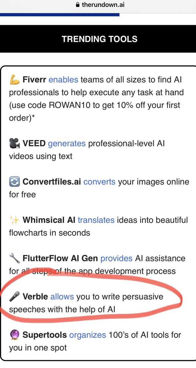 verbleapp's tweet photo. Exited to see https://t.co/oeO3tBRsGI listed as one of the 🔥 trending tools in the @TheRundownAI newsletter today (just after going public yesterday); https://t.co/Mca1MESU7z https://t.co/gndoBOCGlf