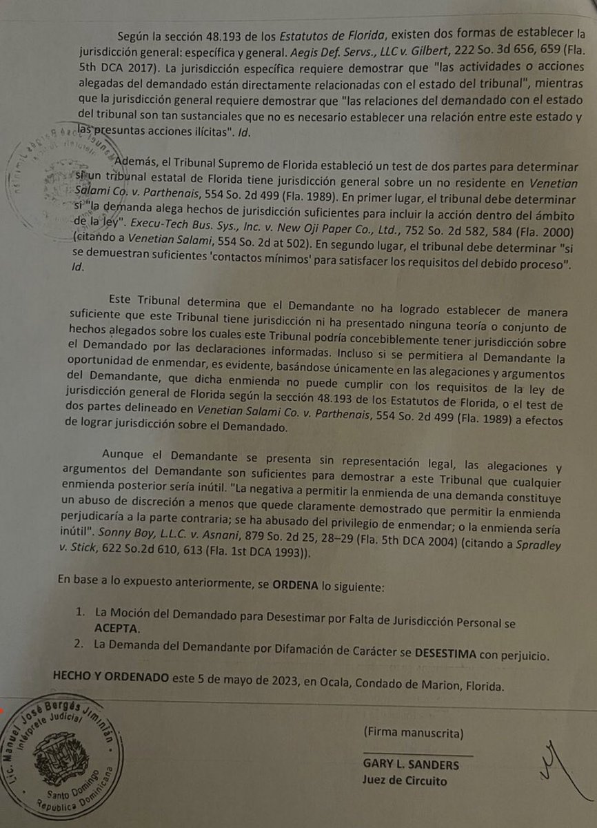 domingoramirez's tweet photo. Y como siempre, las mentiras tienen patas🐾cortas y por lo regular no suelen llegar muy lejos. 

Un tribunal del Estado de la Florida, USA🇺🇸, dispone que un difamador condenado y confirmado en la RD🇩🇴, no puede someter al Dr. @ggomezmazara en territorio estadounidense. https://t.co/5ZMKRzSdLV