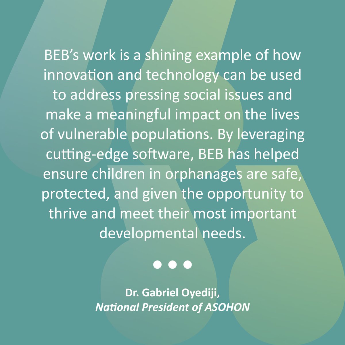 Association of Orphanage and Home Operators (ASOHON) in Nigeria is one of BEB's newest partnerships whose goal is to support organizations like ours so we can continue to reach the vulnerable children of the world. We are so grateful for partnerships like ASOHON!