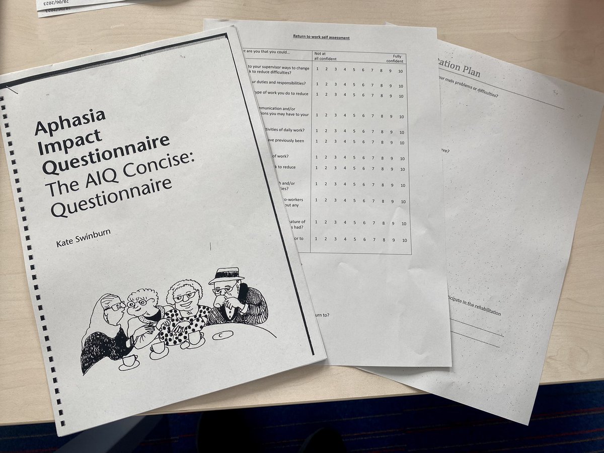 sarahl_allen's tweet photo. And we’re off! Our joint OT/SLT therapy group for working age stroke survivors kicked off this week with collaborative goal-setting and initial patient-reported outcome measures, feat @KateSwinburn’s Aphasia Impact Questionnaire. Next: setting up @ConstantTherapy! @mcrlco @cmcsnt https://t.co/RqwK2v2eFy
