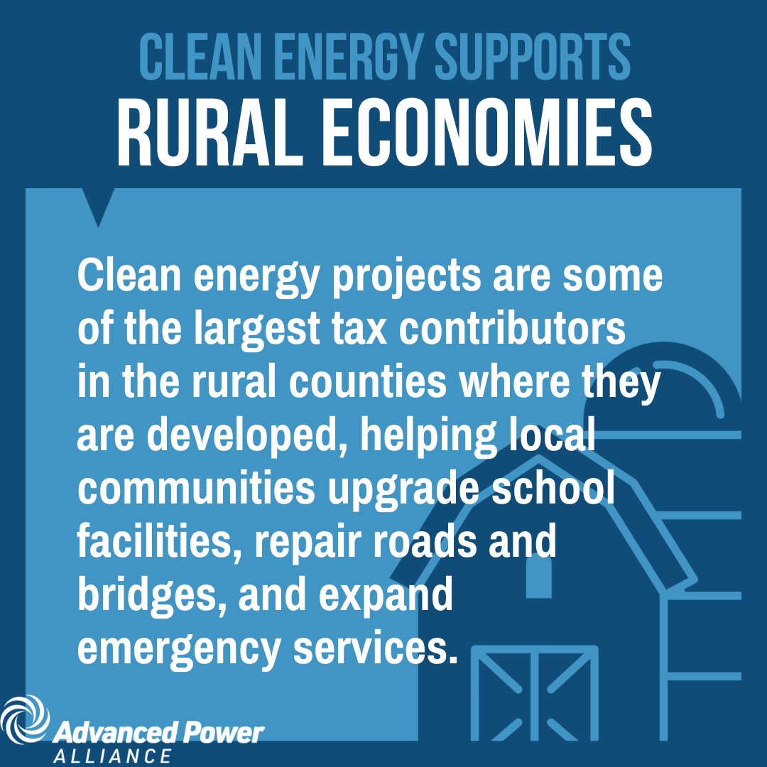 #CleanEnergy projects are some of the largest tax contributors in the #rural counties where they are developed! This boost in tax revenue helps local communities upgrade school facilities, repair roads and bridges, and expand emergency services.