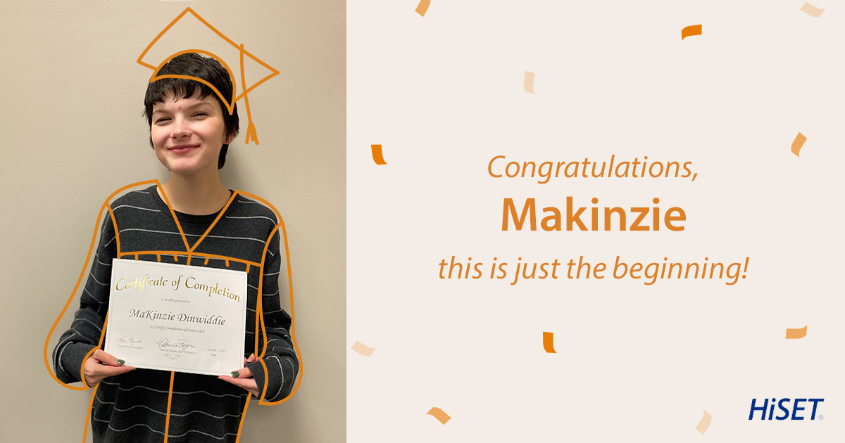 HiSETexam's tweet image. #HiSETClassof2023 graduates like Makinzie are why we do what we do! After preparing with @CentralWDB and passing her HiSET exams despite going into labor mid-test, Makinzie’s future is looking brighter for her and her baby boy. We are so proud of what you’ve achieved!