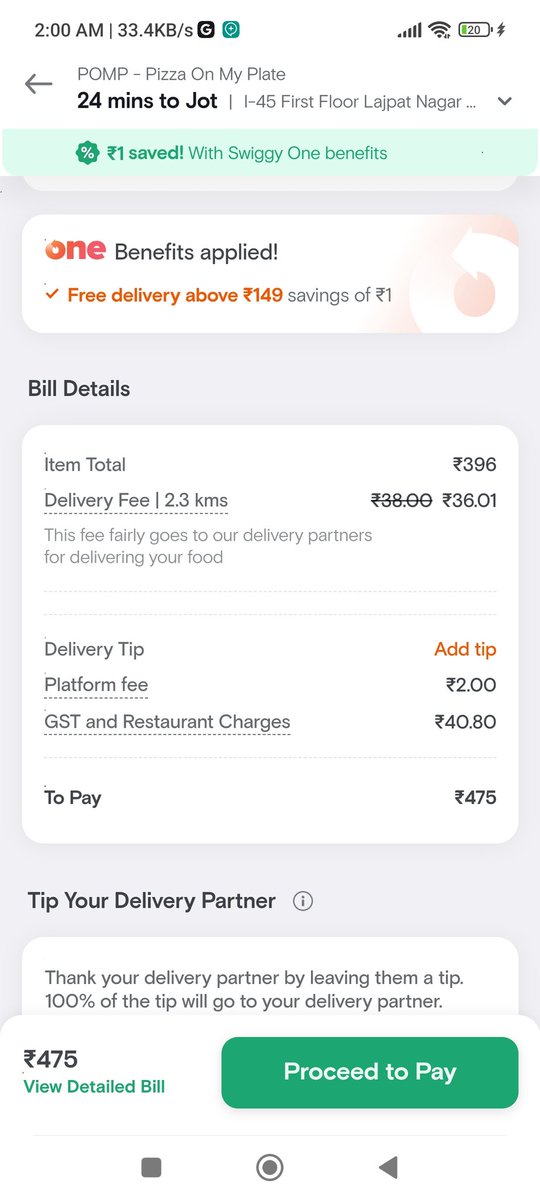 Paras_Chugh137's tweet photo. @Swiggy @SwiggyCares i am a super member but why am I being charged delivery fee for restaurant 2km away. https://t.co/op4JKoNyRX