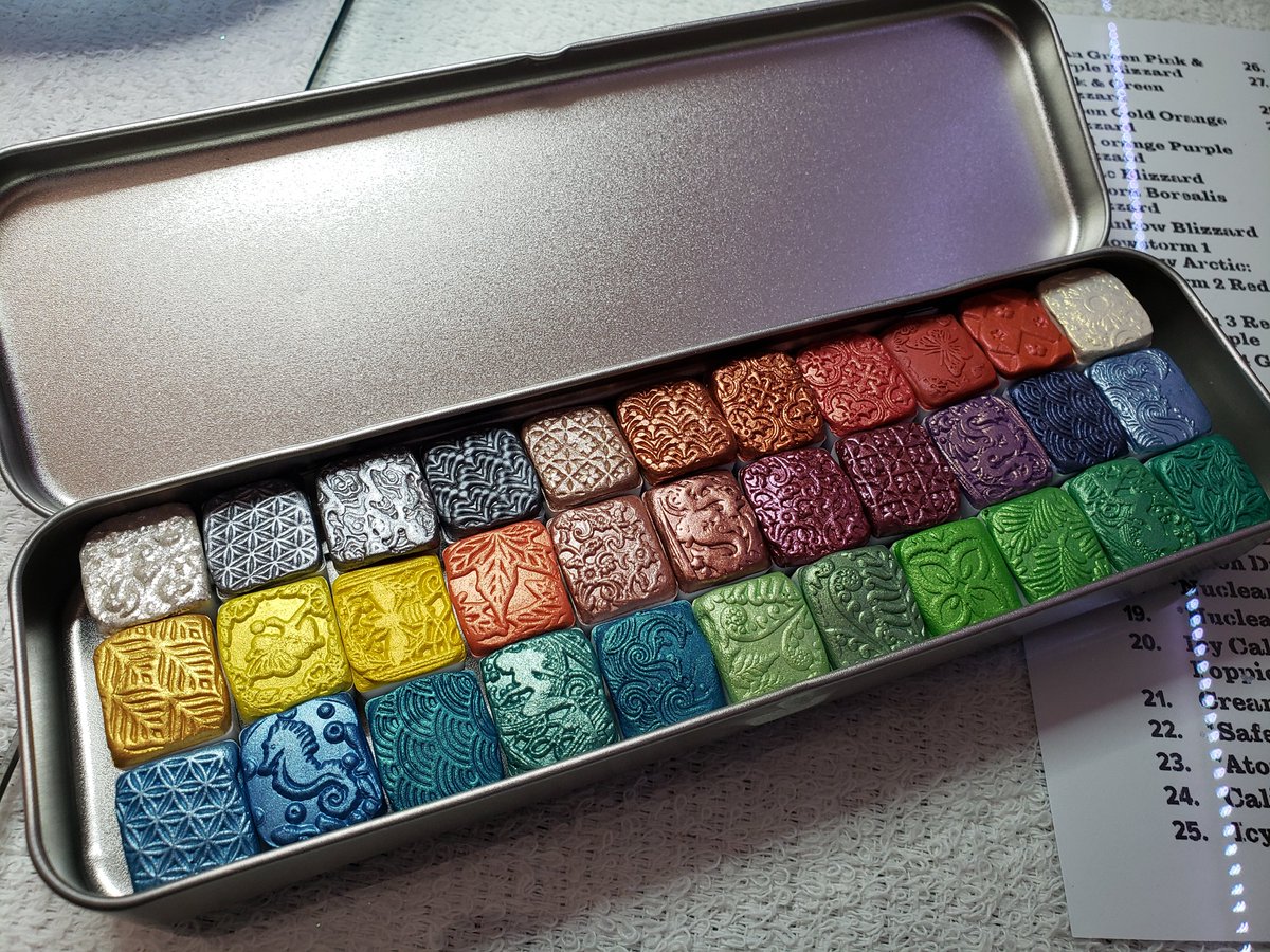 ScarletNymph's tweet image. First, a completed custom palette, ready to go to a lucky customer. We have more than 180 mica pigments ready to share with you! Scarletnymph.etsy.com

#watercolorpaint #micapaint #scarletnymphdesigns #etsyseller #handmadebyme #customorderforyou
