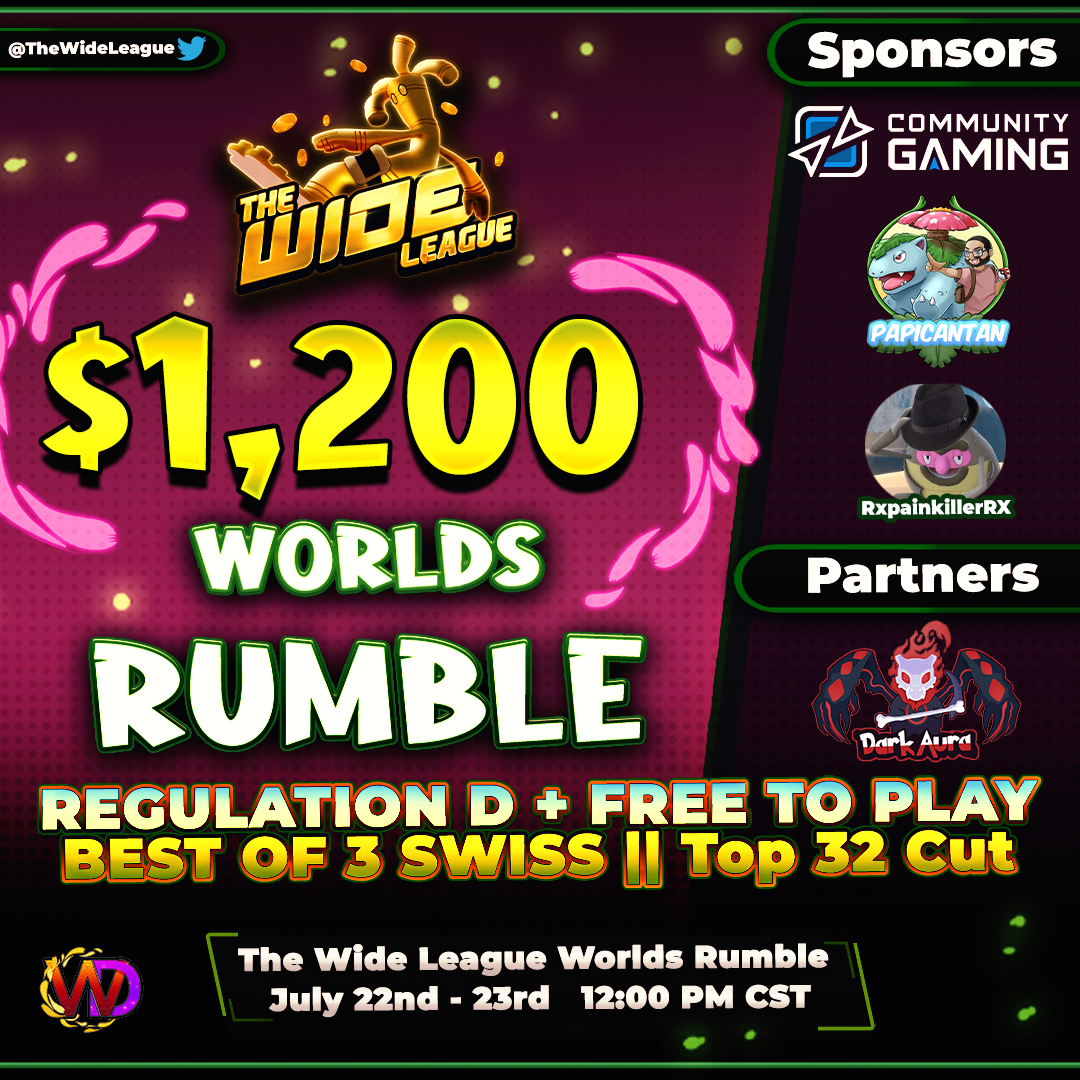 Our WIDEST Tournament EVER!👀

🚨The Wide League Worlds Rumble🚨
✅ FREE TO PLAY
📅 July 22nd - 23rd  -  12:00PM CST
✅ Bo3 Swiss ➡️ Top 32 CUT
✅ Regulation D for Worlds Practice

⭐️Registration Link Below in the Comments⬇️
(1/4)
❤️Likes &amp;♻️Retweets Appreciated BIG TIME ☺️