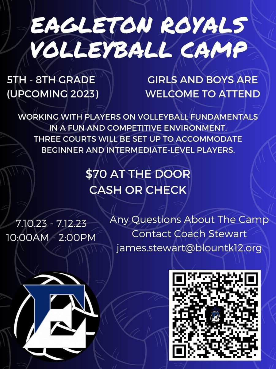 ECCARoyalsVB's tweet photo. https://t.co/N6r5EBHQne

All student-athletes entering 5th-8th grade (Upcoming 2023) are invited to attend this awesome camp. ECCA volleyball staff will provide excellent fundamental instructions along with a fun and competitive volleyball experience. @5StarPreps @BC_Schools https://t.co/Xq89lM0HxQ