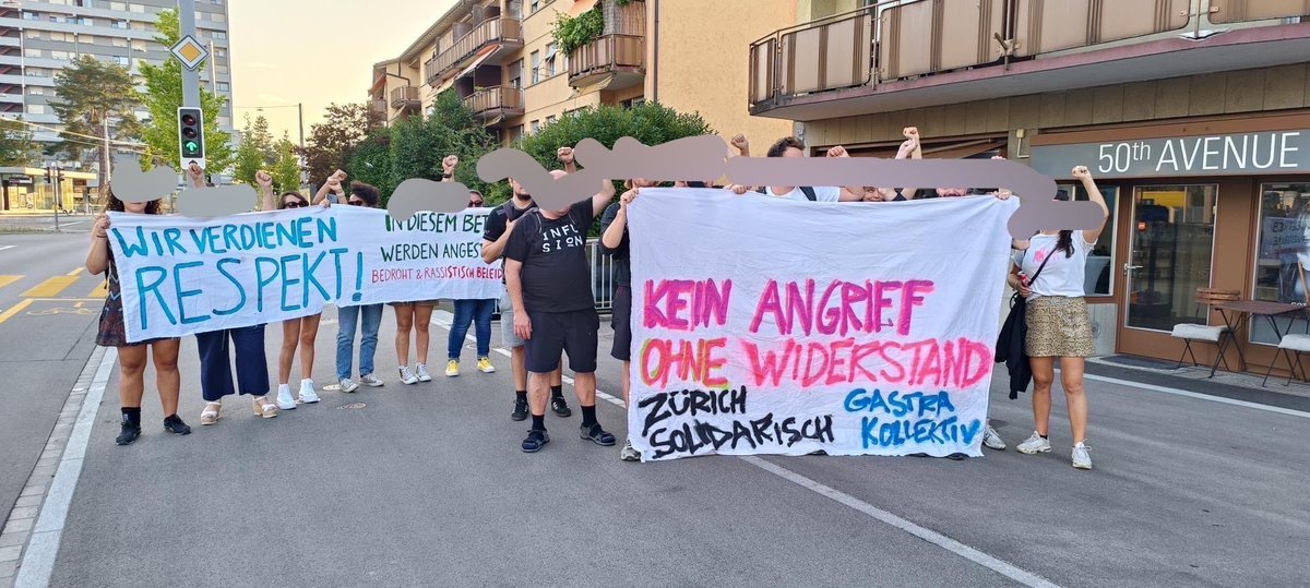 Wir waren heute vor diesem Restaurant in Schlieren, das seine Arbeiter:innen beleidigt, schlecht behandelt, physisch angreift und Löhne nicht bezahlt. Leute aus dem Quartier solidarisierten sich mit uns. Kämpfen lohnt sich! Ein Angriff auf eine:n ist ein Angriff auf alle!