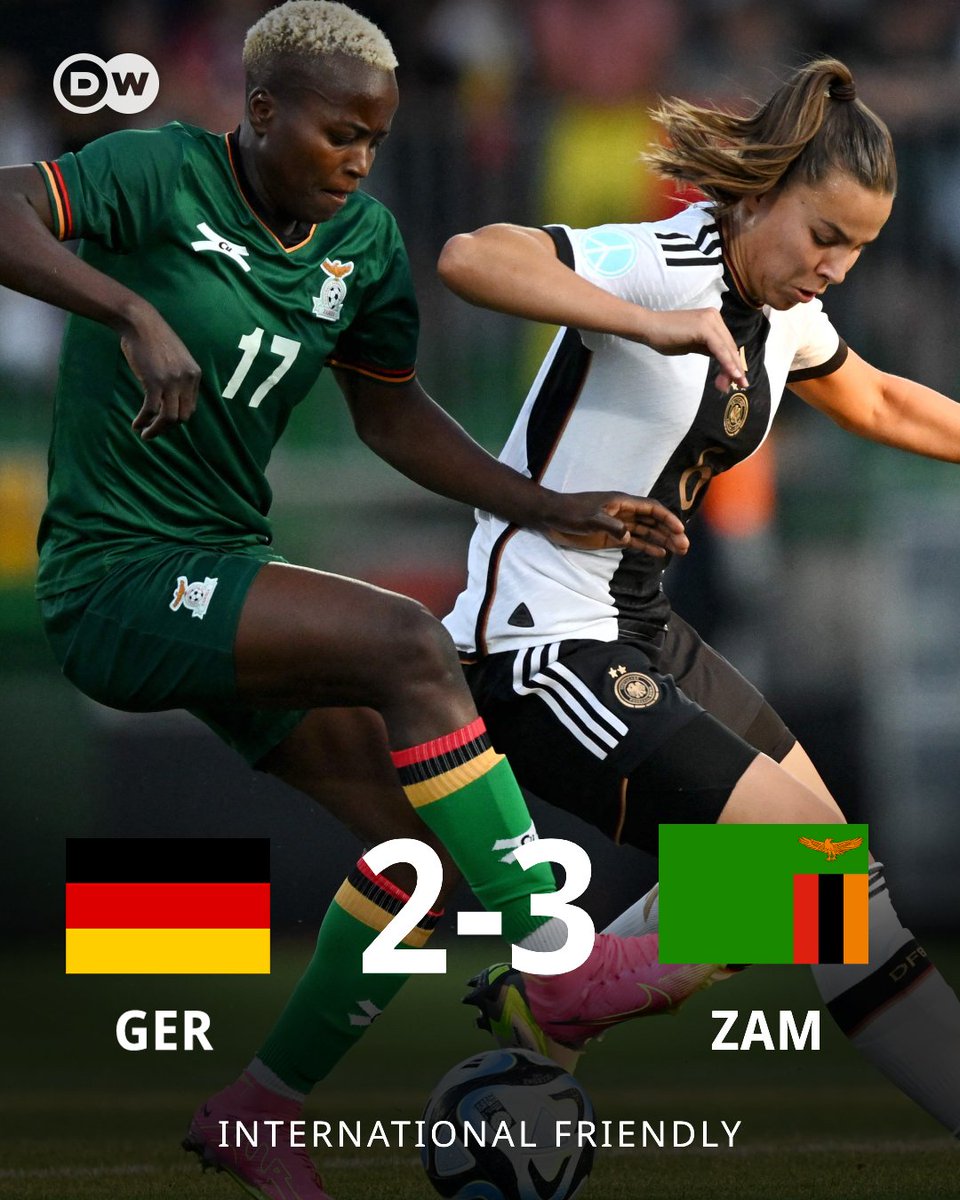 90+10 Alex Popp scores the equalizer
90+11 Barbra Banda gives Zambia the lead again

WHAT. A. GAME

Germany lose their last friendly match before the #WorldCup2023 against Zambia 😪

#GERZAM 🇩🇪🇿🇲