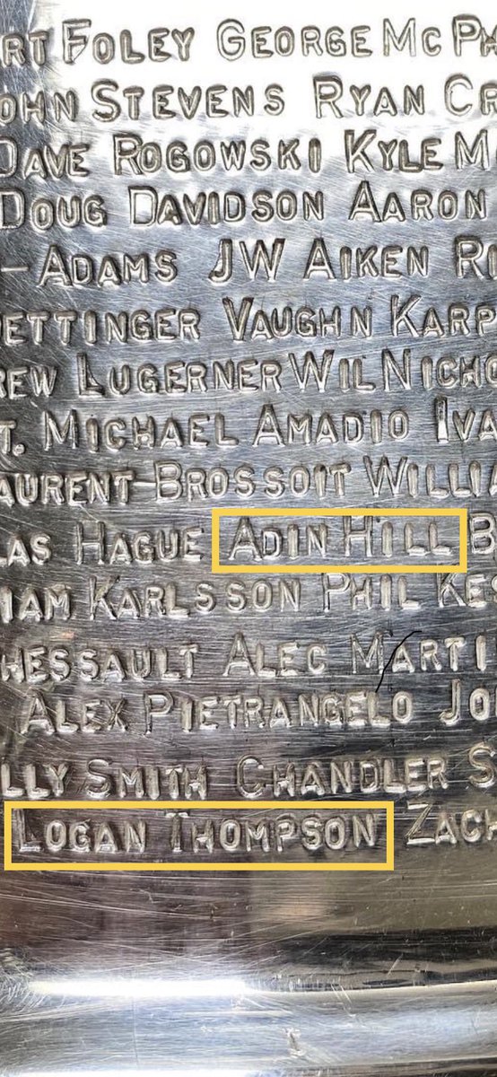 EvoGoalie's tweet photo. Names are on the cup! 
#Hillsy #LT #StanleyCupChampions #EGC #TeamEGC #AllStar #EvolutionGoaltending #WeBuildChampions #TrainToBeAPro #TrainToBeAChampion #YYC #GoldenKnights #NHL #Goalie #Calgary https://t.co/aDSjjvpIik