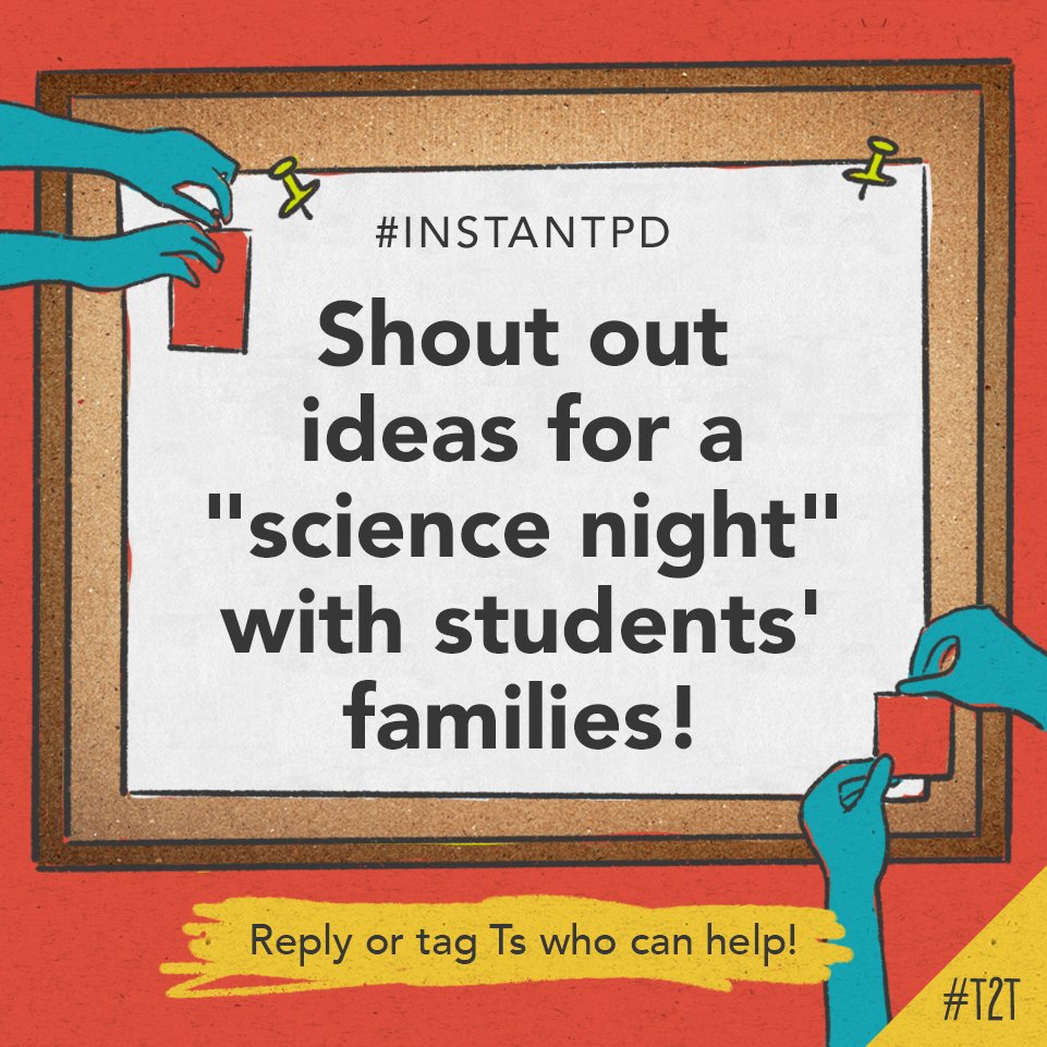 Has your school ever hosted a 'science night' for Ss and their families? 🔬

T @Stamant27 is looking for tips, tricks and ideas – share your experiences below! 👇

#InstantPD #PLN #SciChat #Scitlap