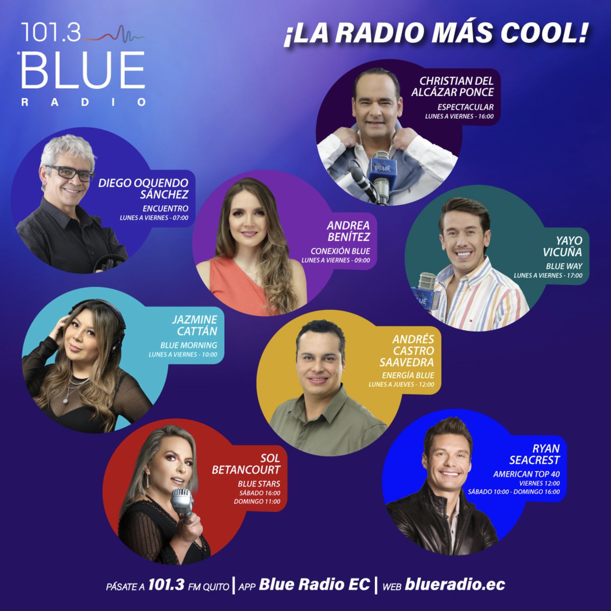 ¡Música, entretenimiento y tu programación favorita en la radio más cool! 🎶🎙️

Pásate a #BlueRadio 101.3 #Quito 📻
Escúchanos también en 🌐 blueradio.ec