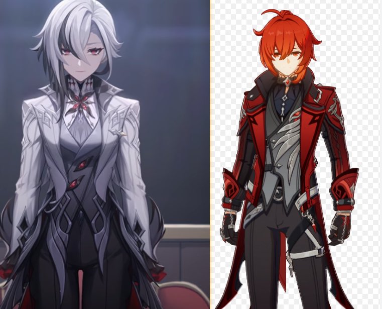 HalfStorm_'s tweet photo. Diluc is arlecchino’s son? Fck, I love this theory…, BTW their hair and eyes look similiar :) https://t.co/crBvJdrQ0p