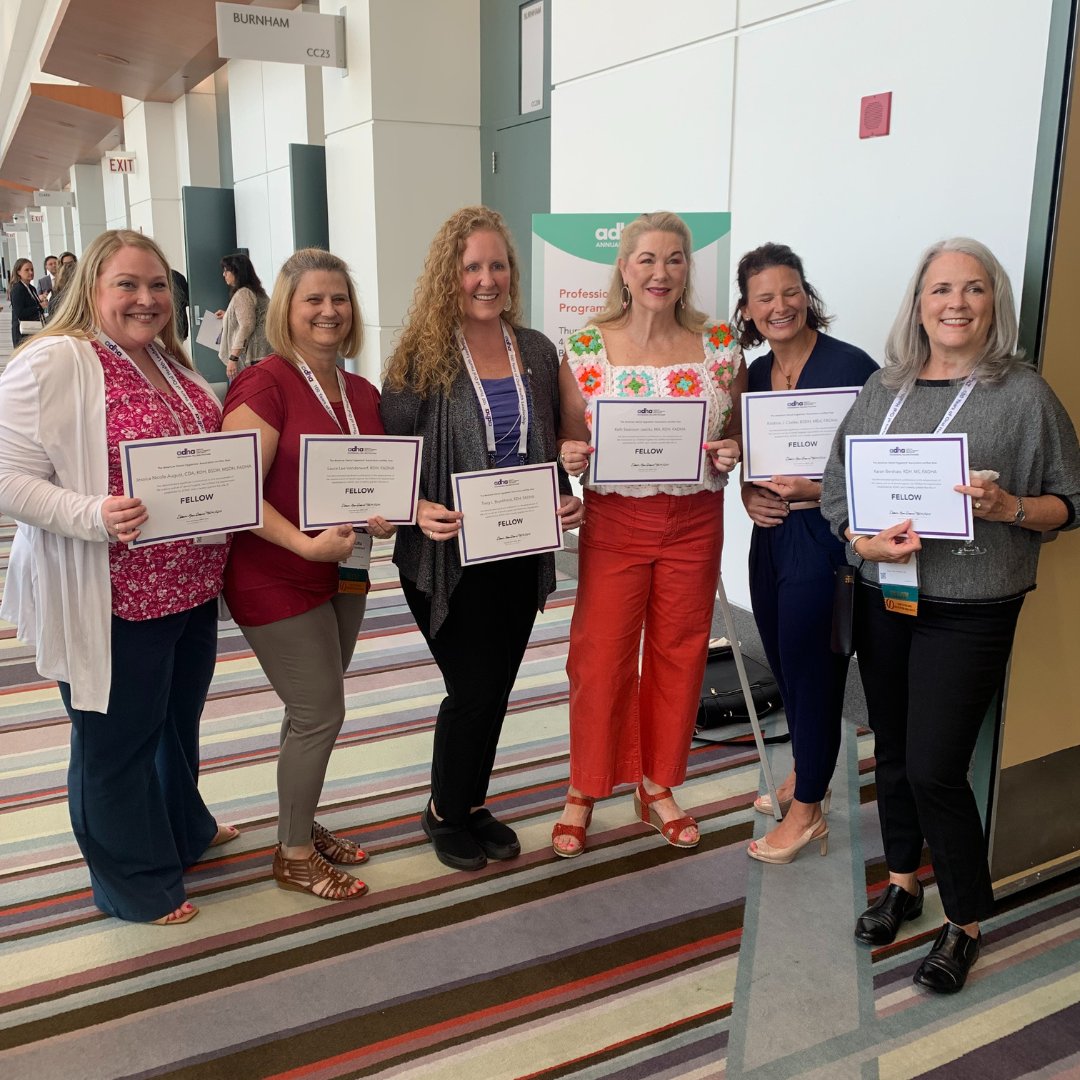 YourADHA's tweet photo. Congratulations to the 2023 Class of ADHA Professional Fellows! This inaugural class of 162 ADHA members was celebrated in a special ceremony at #ADHA23, and represents exceptional achievement in the dental hygiene profession. #FADHA Read more at: https://t.co/XHkMfQYBjj https://t.co/1jZGosstHz