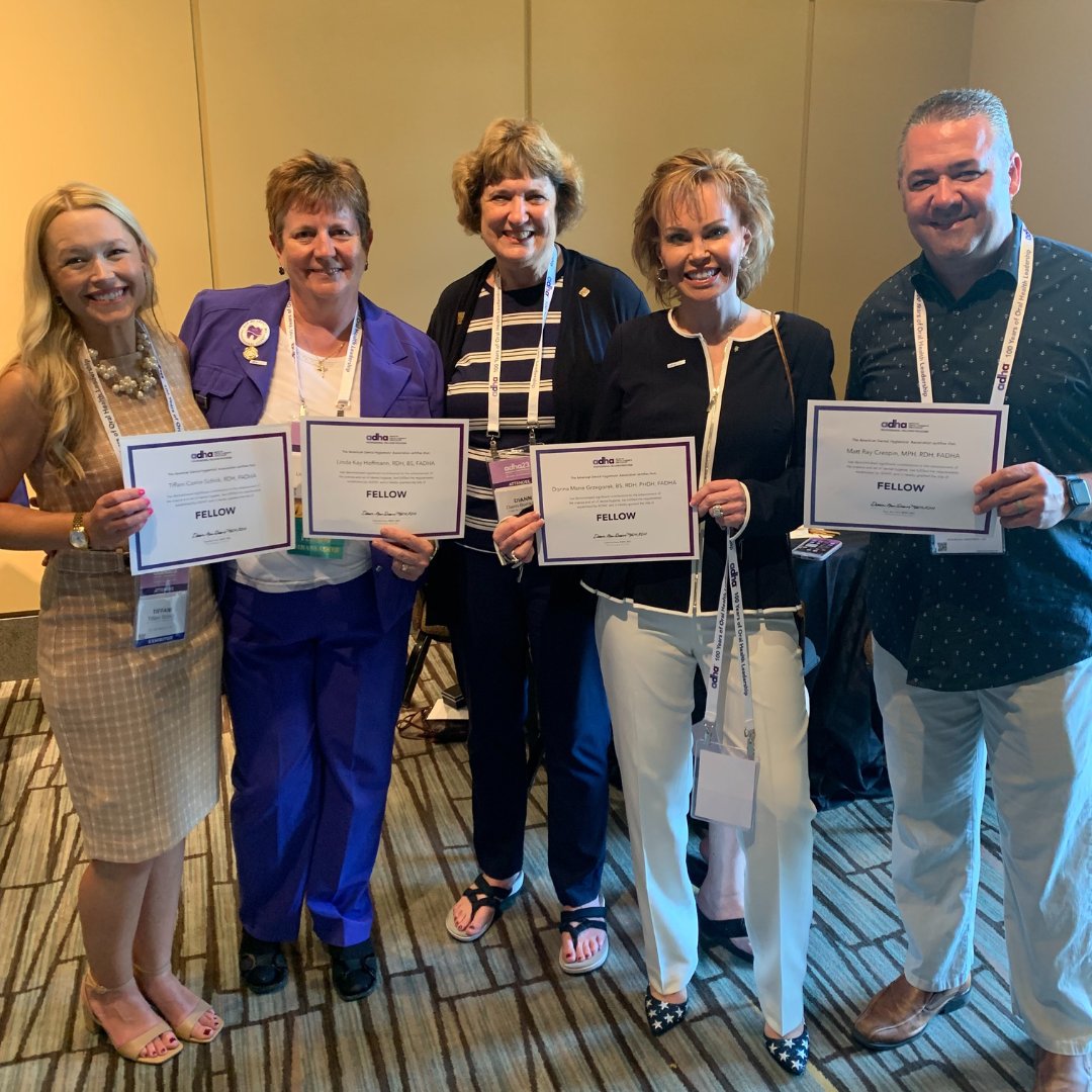 YourADHA's tweet photo. Congratulations to the 2023 Class of ADHA Professional Fellows! This inaugural class of 162 ADHA members was celebrated in a special ceremony at #ADHA23, and represents exceptional achievement in the dental hygiene profession. #FADHA Read more at: https://t.co/XHkMfQYBjj https://t.co/1jZGosstHz