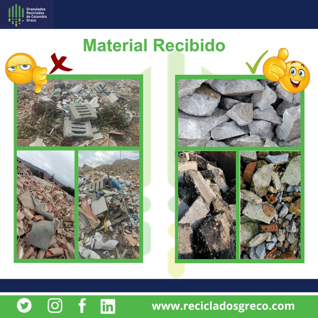 RecicladosGRECO's tweet photo. El material RCD limpio puede ser ser usado nuevamente en el proceso constructivo de edificaciones y de vías, ayúdanos a mantener el ciclo de la Economía Circular. Te esperamos con material RCD en nuestras plantas de @RecicladosGRECO #Reciclaje #MedioAmbiente #RCD #contructoras https://t.co/skU9jgmrzk