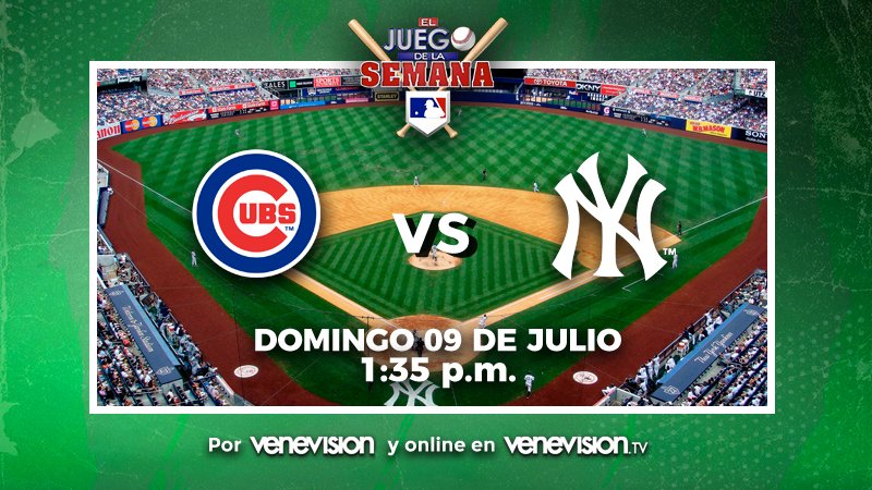 Mañana tenemos una cita deportiva contigo y el equipo campeón de #Venevision 📺
Desde la 1:30 PM el duelo entre @yankees 🤵🏻‍♂️ y @cubs 🐻 estará disponible para ti en nuestra señal con los mejores especialistas de #Venezuela 🇻🇪  Acompáñanos también a través de nuestro streaming 💻