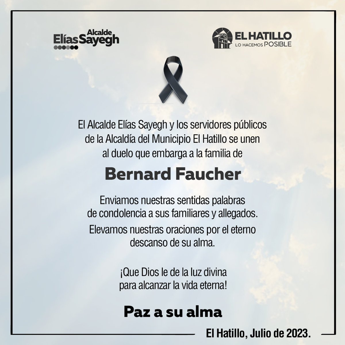 eliasayegh's tweet photo. Lamento mucho la partida física de Bernard Faucher, vecino de El Hatillo por muchos años. Una persona preocupada por su comunidad. Mis condolencias con sus familiares y amigos! QEPD. https://t.co/xS7h8E1akL
