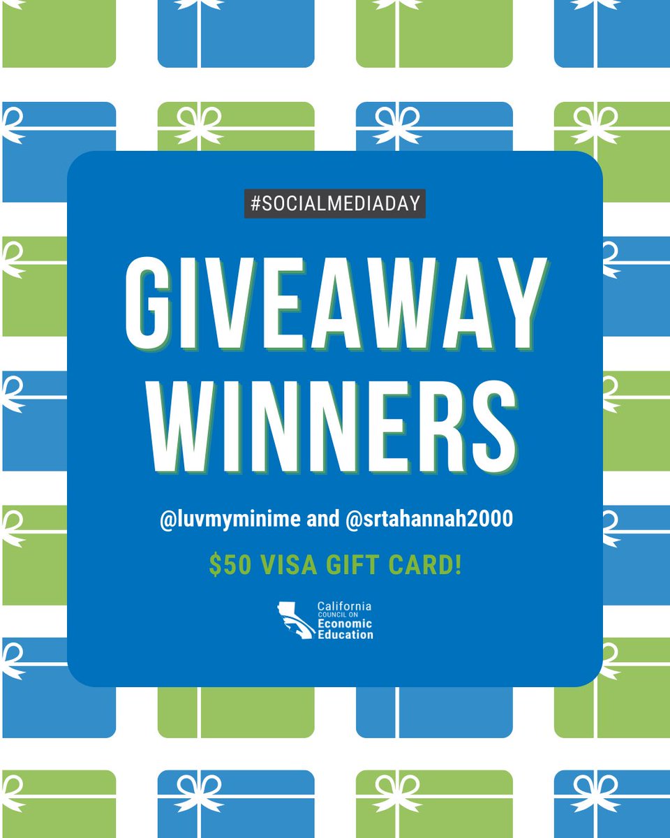 TheCCEE's tweet photo. Congratulations to our two giveaway winners!
@ luvmyminime (on Instagram) and  @srtahannah2000 on Twitter 🎉 they will each receive a $50 Visa gift card! 

Thank you to everyone who participated and stay tuned for more opportunities to win with CCEE! https://t.co/gSdqL0YjSt