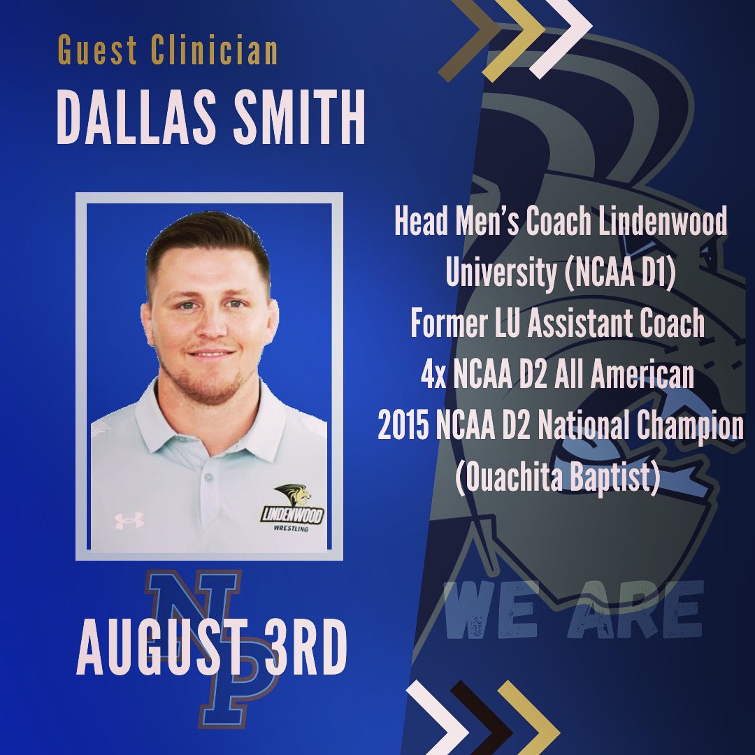NPGrizzlyWREST's tweet photo. Please join us in welcoming @lindenwoodwrestling Head Coach Dallas Smith as our guest clinician for Day 3 of our Summer Camp! 

Remember to register for camp by July 15th to receive your free camp t shirt! 
https://t.co/Vihr75iOA2 

#WeAre #NorthPoint #Wrestling #SummerCamp https://t.co/gqTEdRWNTl