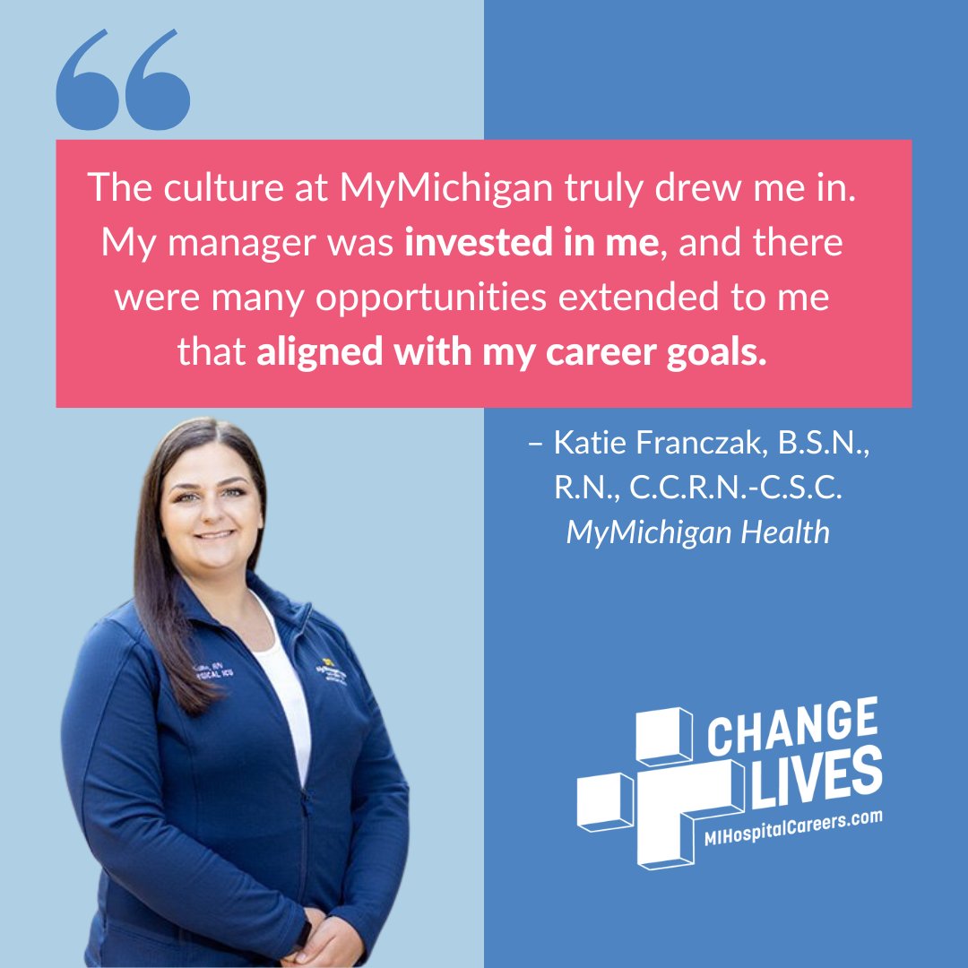 In her last semester of nursing school, Katie Franczak was placed at @mymichhealth for her internship where she excelled. “I was able to advance my critical thinking skills quickly as a young nurse.' Read more about Katie’s journey: bit.ly/3O0qJfb