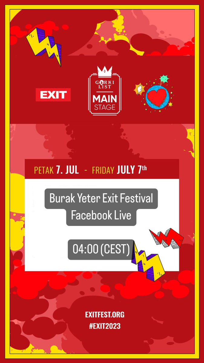 BURAKYETER's tweet photo. TONIGHT!!! NEW ALERT!!! See you guys from @ExitFestival Festival Serbia LIVE at 04:00 (CEST) Best After Party See you in the Morning ☀️  https://t.co/T7aTXbyU5R https://t.co/3iqF7rzfUo