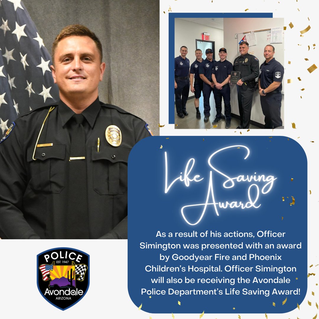 In May Officer Simington responded to an unresponsive 5yr old that was found not breathing. He performed life saving measures which medical attributed the child surviving the drowning based on the quick actions of the chest compressions performed by the officer. Full story on FB