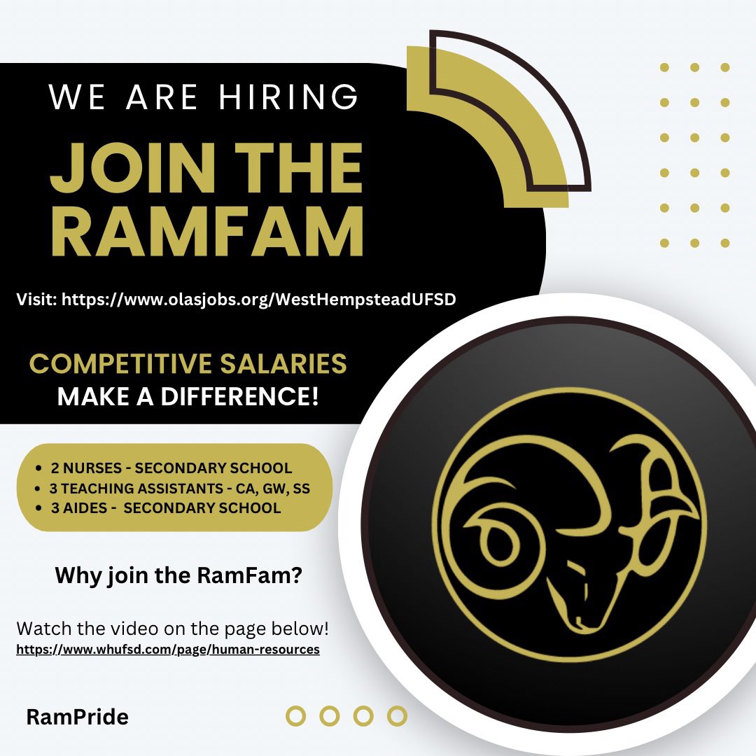 Come join the #RamFam. We are looking for people to join our team. Come make a difference in the lives of our students. #WHe