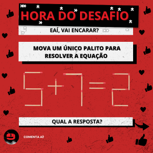 escapetimebr's tweet photo. Hora do desafio!
Mova um único palito para resolver a equação! Qual a resposta? 

Eaí, vai encarar?

Quer mais desafios como esse? Vem para o Escape! 

#escapetimebr #expertsemjogosdefuga #vemproescapetime #diversao #fun https://t.co/bT8Rg11UEO