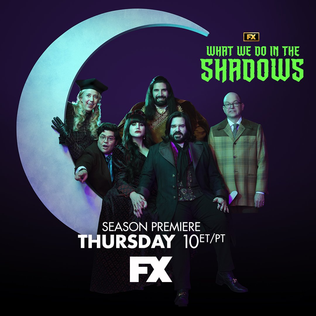 FX_Canada's tweet photo. Keeping it fangs-y. 🦇 

A new season of What We Do In The Shadows starts Thursday at 10pm ET/PT only on FX. Set your PVR https://t.co/huhpAGpJbu