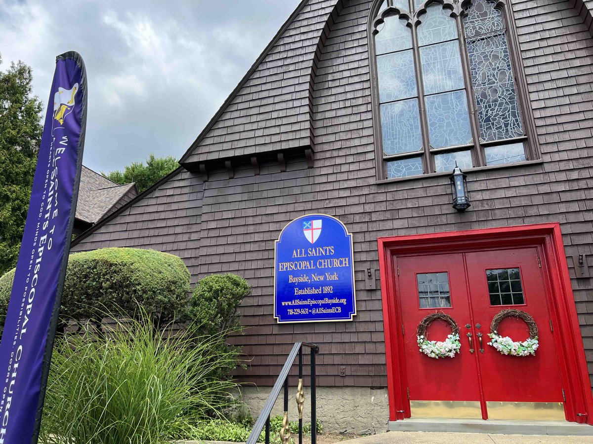 AllSaintsECB's tweet photo. Our welcome has just gotten a bit brighter! Special thanks to Mark and Mike Sullivan for hanging our beautiful new sign, given in memorial of Rhys Ritter. Thank you to all who made this new sign and the restoration of the front of the building possible. https://t.co/gfaRtGxSTs