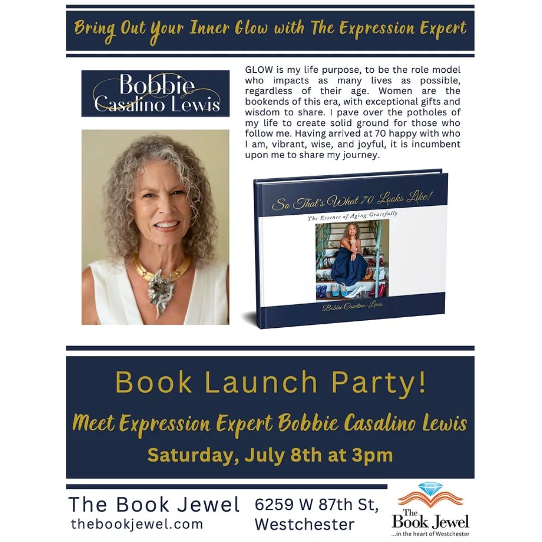 Join us at The Book Jewel tomorrow 07/08 @ 3 PM for a book launch party for Bobbie Casalino-Lewis' new book SO THAT'S WHAT SEVENTY LOOKS LIKE! See you there!
