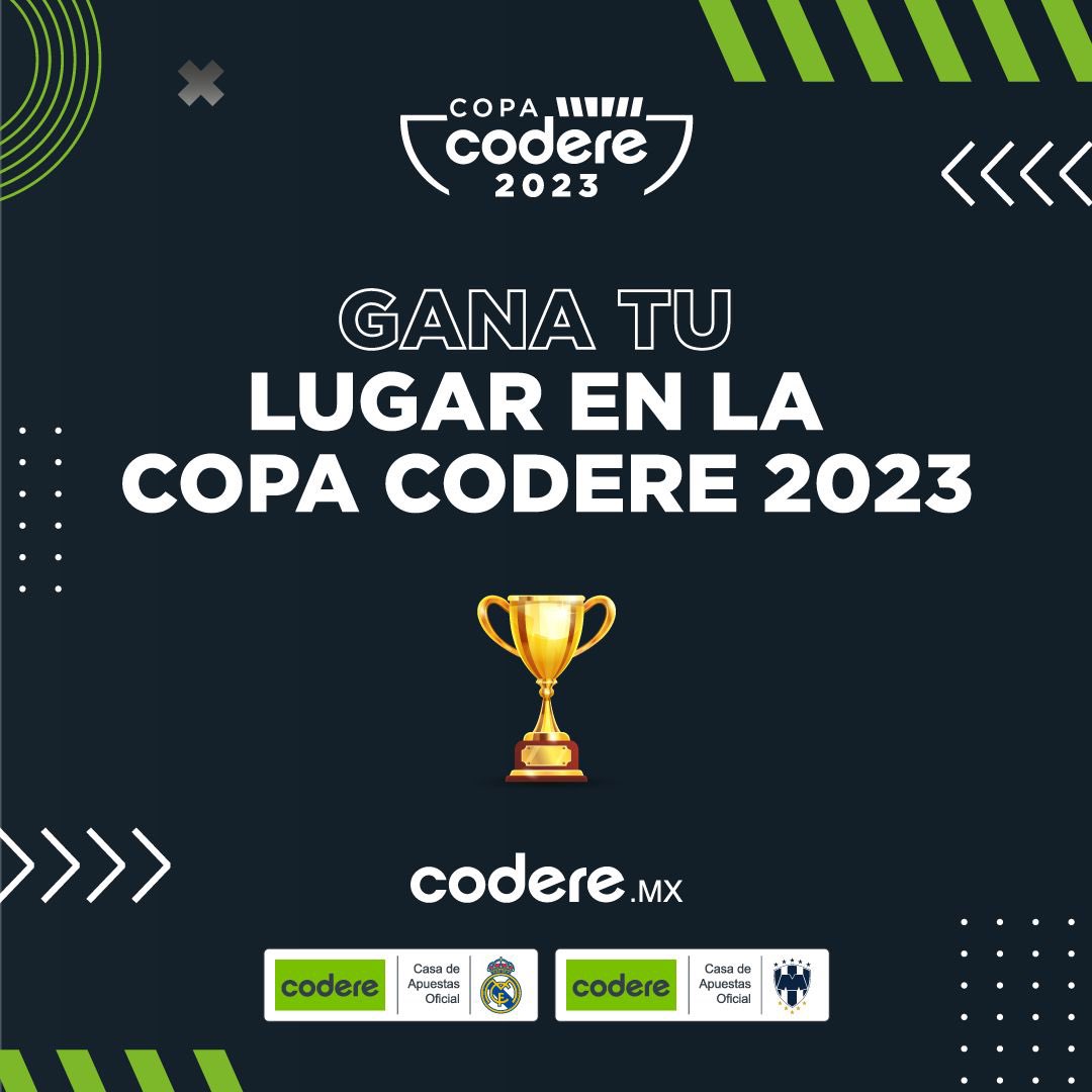 ¡¡GANA TU LUGAR EN LA COPA CODERE 2023!! 

Pasos para participar:   

1. Dar RT y LIKE a este tuit.  
2. Seguir a <a href="/CodereMX/">Codere.mx</a>
3. Responde a este tuit mencionando a los 7 amigos (al menos 2 mujeres) que invitarás a la Copa utilizando el HT: #CopaCodere 

Resultará ganador el usuario