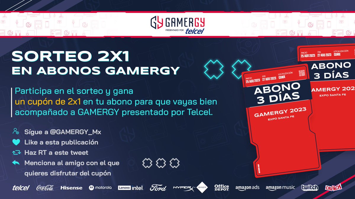 GAMERGY_Mx's tweet photo. A #GAMERGYMéxico 2023 tienes que ir bien acompañado, así que traemos un SORTEO de un cupón 2x1 en abonos 🫂❤️

✅ Sigue a @GAMERGY_Mx
🔃 Haz RT y da like a este post
💬 Menciona a tu amigo

¡El martes 11 anunciamos a los ganadores!

Si llegamos a 200RT, sortearemos 1 cupón más🤭 https://t.co/lufMAWrula