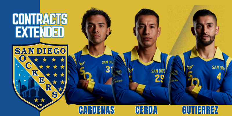 SanDiegoSockers's tweet photo. TRANSACTIONS: Sockers extend the contracts of Cardenas, Cerda & Gutierrez! Keeping three talented players in San Diego for five years!
READ // https://t.co/fuOInZb50M
#LordsOfIndoor
@MASLarena https://t.co/Pm5R9aSssm