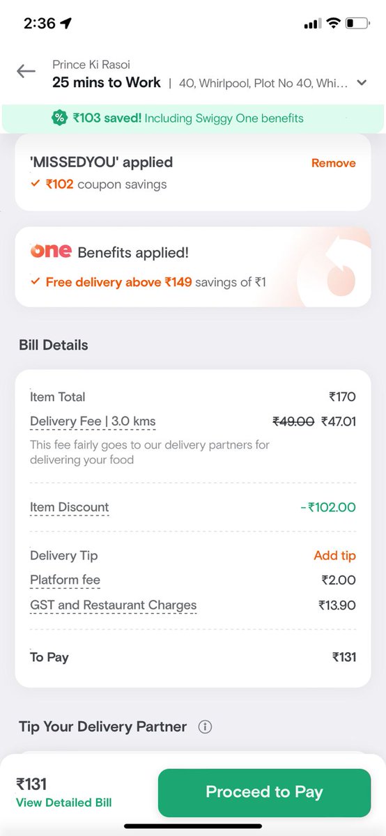 BrownMundaaa's tweet photo. Hi @Swiggy @SwiggyCares 
Can u explain why u apply delivery charges when I have One membership? https://t.co/FywVLG37xf