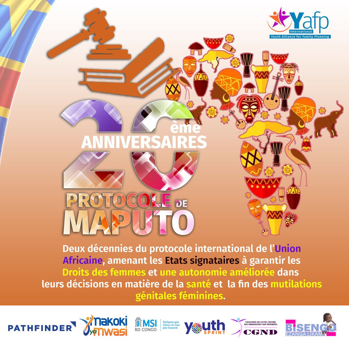 RDC_IYAFP's tweet image. L&apos;Afrique, un continent avec une grande diversité culturelle dans laquelle la femme est un pilier du développement . La promotion de ses droits y compris les #DSSR doit être une priorité pour tous.
#CelebrationDu20IèmeAnniversaire du #ProtocoleMaputo : 11.07.2023 à Fleuve congo