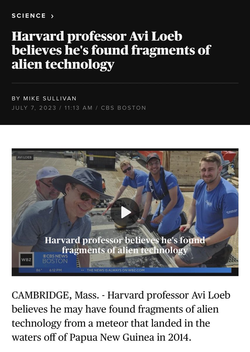 WOW—Harvard professor Avi Loeb believes he may have found fragments of alien technology from a meteor that landed in 2014. Loeb’s team brought the materials back for analysis. U.S. Space Command confirms with almost near certainty, 99.999%, that it came from another solar system.