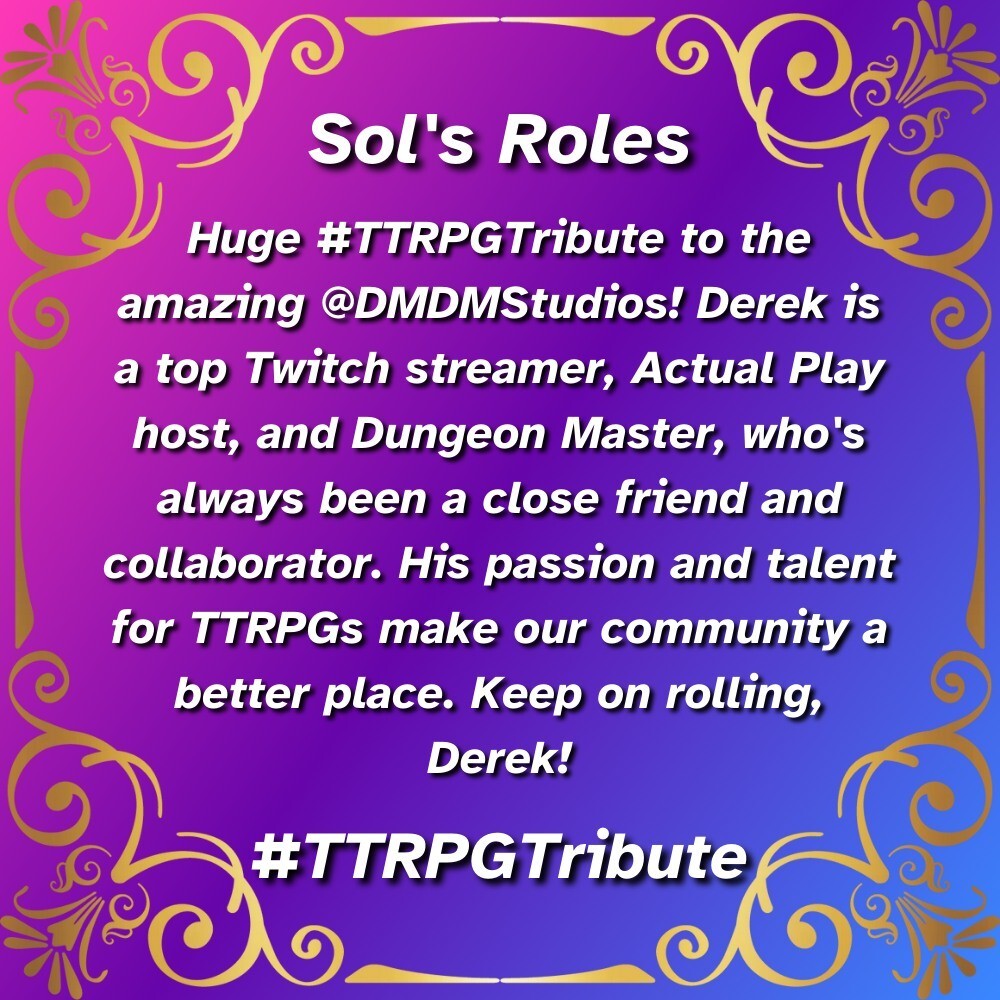 SolsRoles's tweet photo. Derek is awesome, go check him out @dmdmstudios and https://t.co/QQrVFBFY7f!

#TTRPGTribute #dnd #ttrpg #dungeonsanddragons #rpg #tabletopgames #tabletoprpg #dungeonmaster #dice #pathfinder #tabletop #fantasy #tabletopgaming #dndmemes #roleplay #rolep… https://t.co/PTgkz5cUaR https://t.co/CsOhBZnDvH