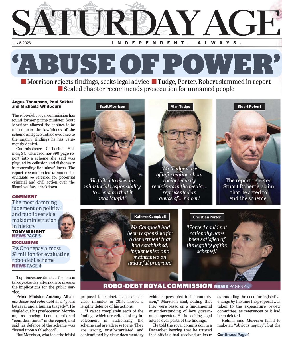 It cost billions, to steal millions (from the poor), to empower a few. For a long time, the Australian public’s view of their democracy can be summed up by this front page. Faith in our institutions is at rock bottom. There is some poetic justice though. The man these named…