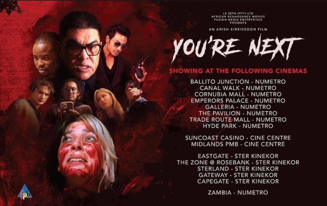 SunilOsman's tweet photo. Another South African film on the big screen.

Two full cinemas @numetro Hyde Park.

How far will Influencers go for likes &amp; follows is the question. 'You're Next' highlights this in a thriller with some twists.

Releasing on 14th of July.

#yourenextfilm #premiere #numetrovip https://t.co/Ndaol2MtxQ