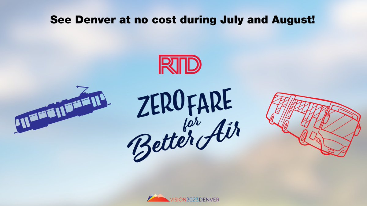 Vision2023DEN's tweet photo. Wondering how you're going to get around while you're here for Vision 2023 Denver? During July and August, @RideRTD is offering zero fares across its system as part of the Zero Fare for Better Air initiative. Learn more at the link in our bio!
https://t.co/g6sUeSTKtS https://t.co/Y56lDIiPJa